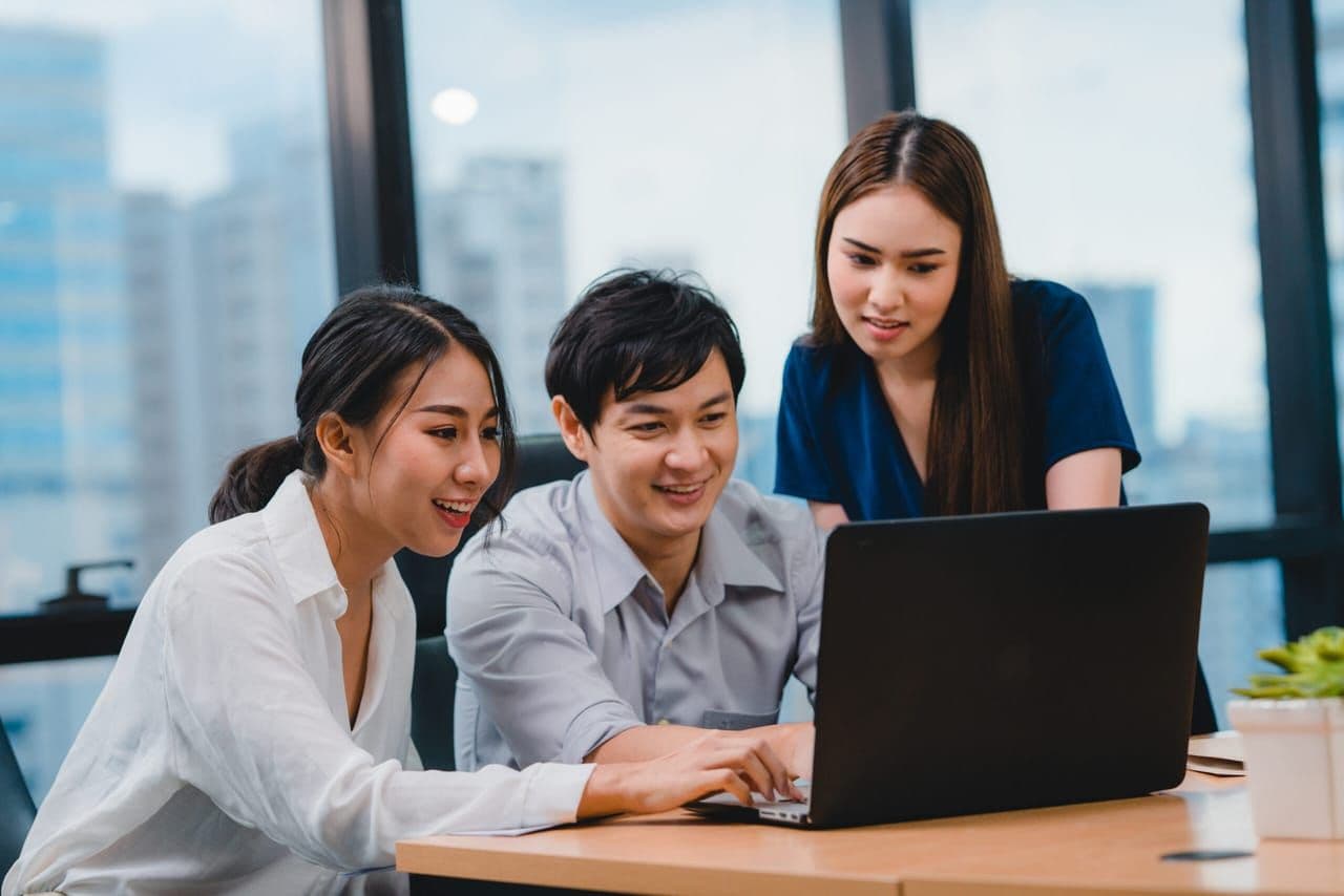 Professional business team collaborating on AI solutions and strategic planning