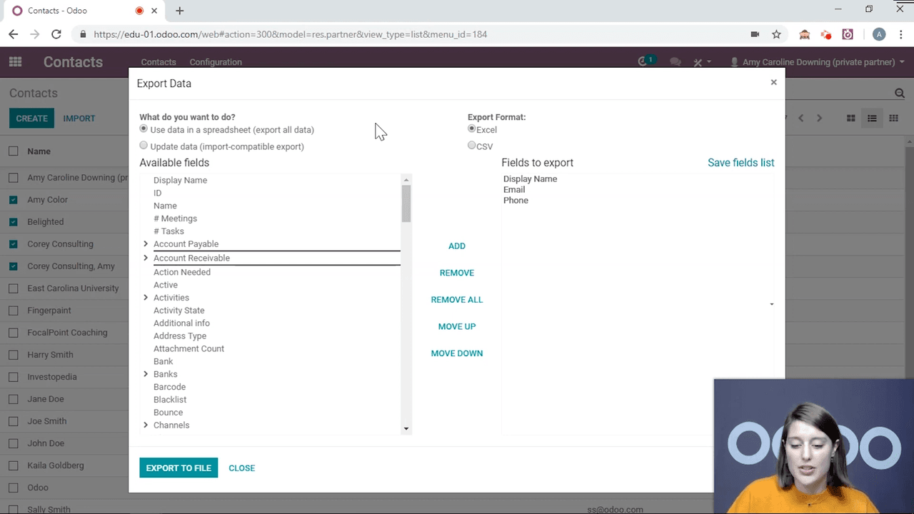 Export dialog showing import-compatible export option