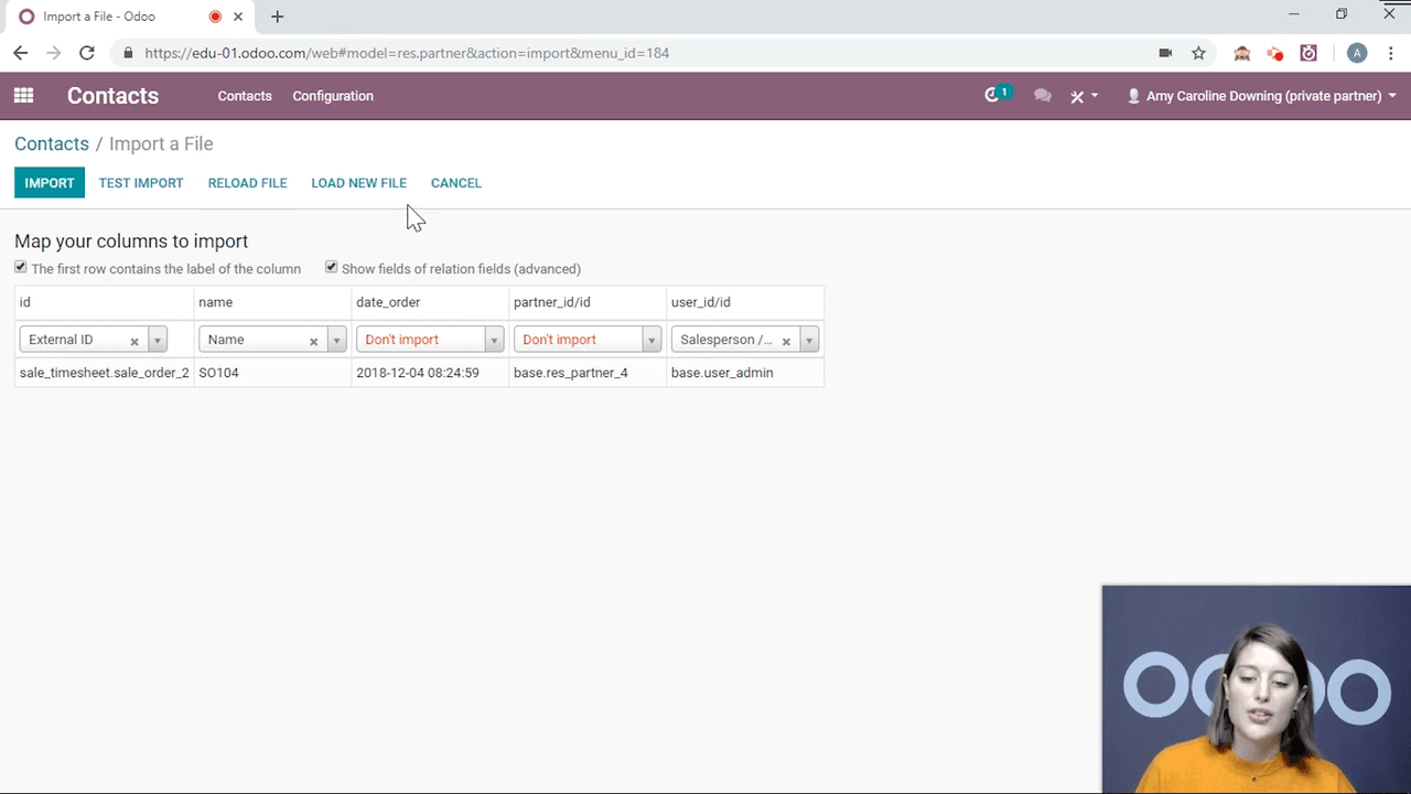 Import screen showing Test Import button and validation results