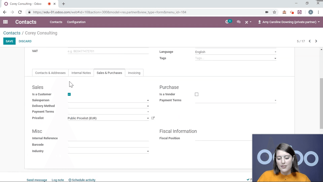 Sales and Purchases tab with customer/vendor toggle and payment terms