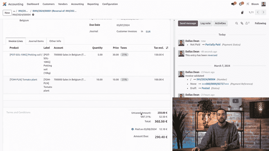 Original invoice showing Partially Paid status with info icon