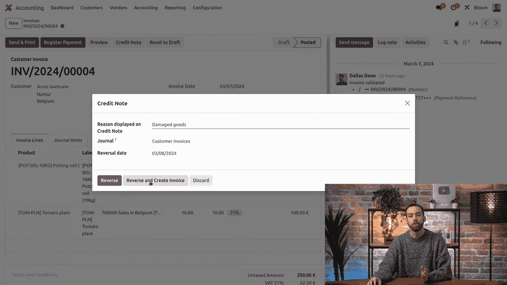 Reverse and Reverse and Create Invoice options in the dialog
