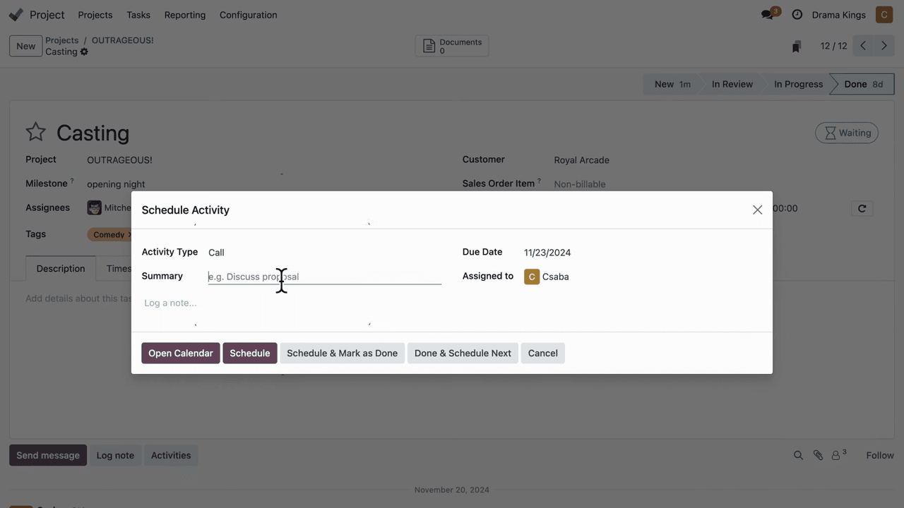 排程活動,包含負責人與截止日期