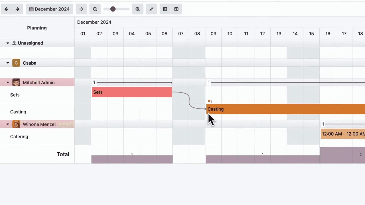 頂部工具列,包含工時表與文件的快速存取捷徑