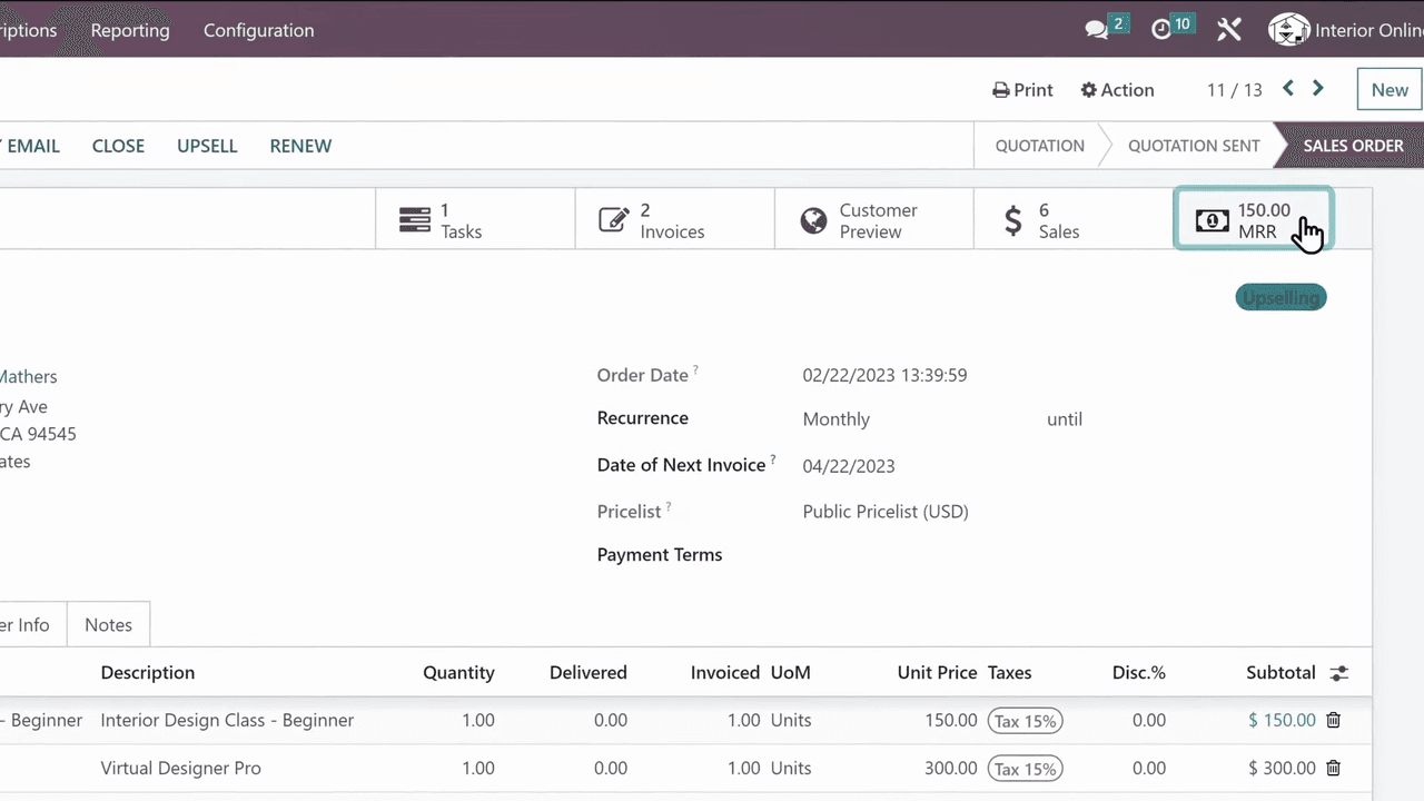 MRR 圖表顯示個別客戶收入隨時間變化