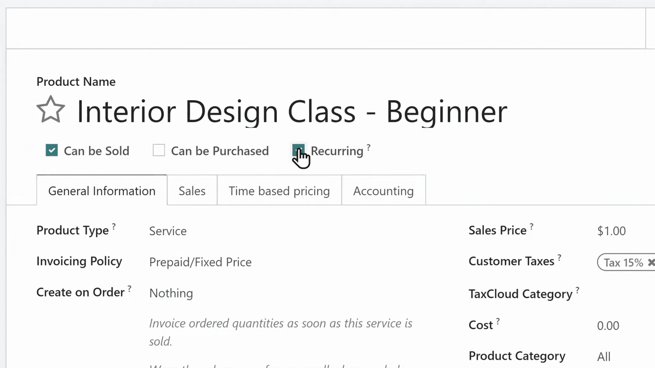 產品表單中啟用經常性勾選框