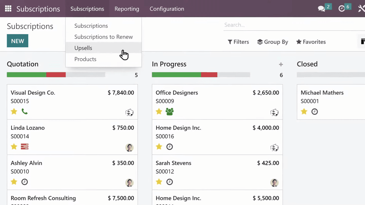 Odoo 訂閱應用程式儀表板概覽