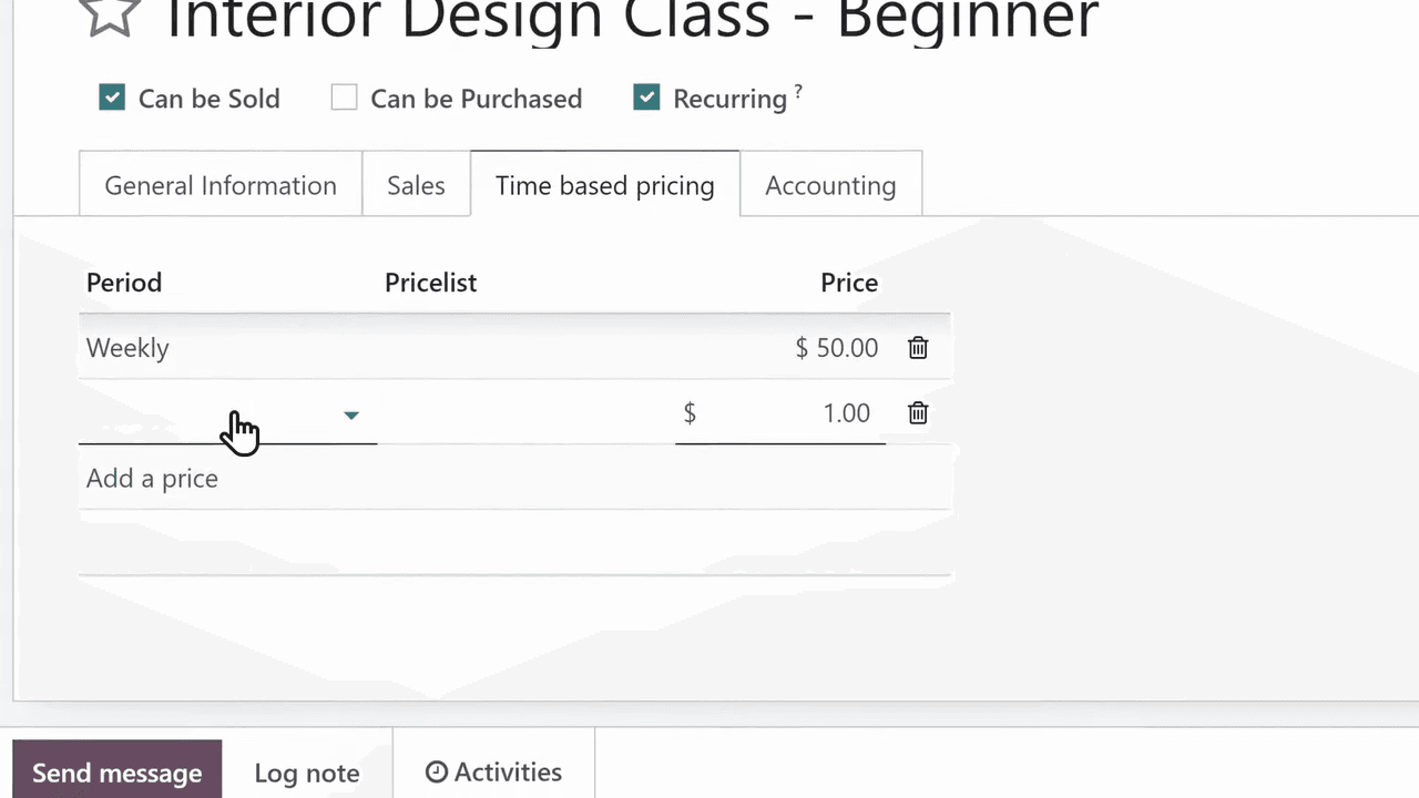 按時間定價設定,包含多種週期選項