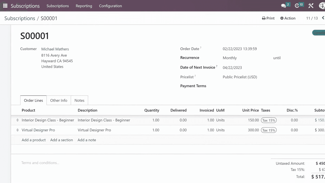 追加銷售確認後更新的銷售訂單