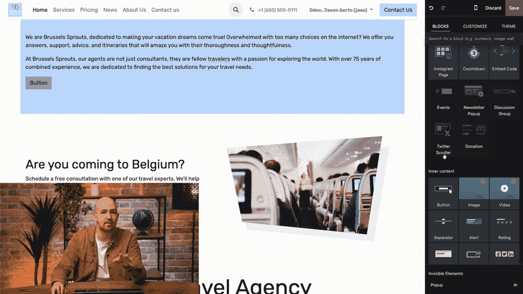 將建構模塊拖放到頁面上