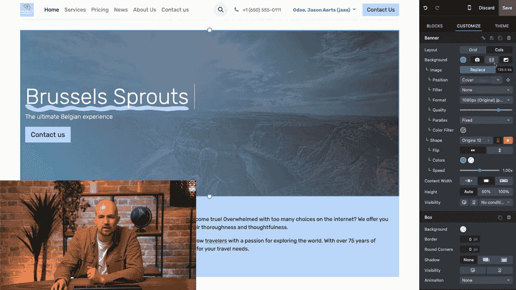 橫幅模塊編輯器中的影片背景選項