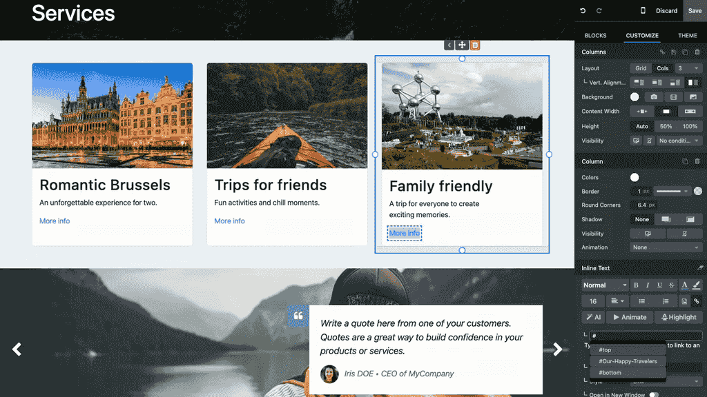 使用井號選取可用錨點的介面
