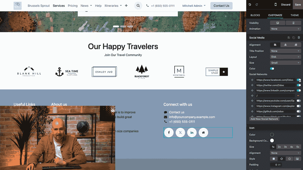 頁尾中的社群媒體圖示自訂