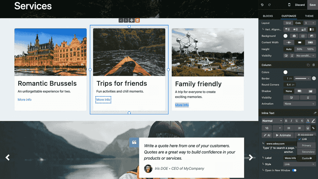 連結自訂選項,顯示樣式、大小、形狀和顏色設定