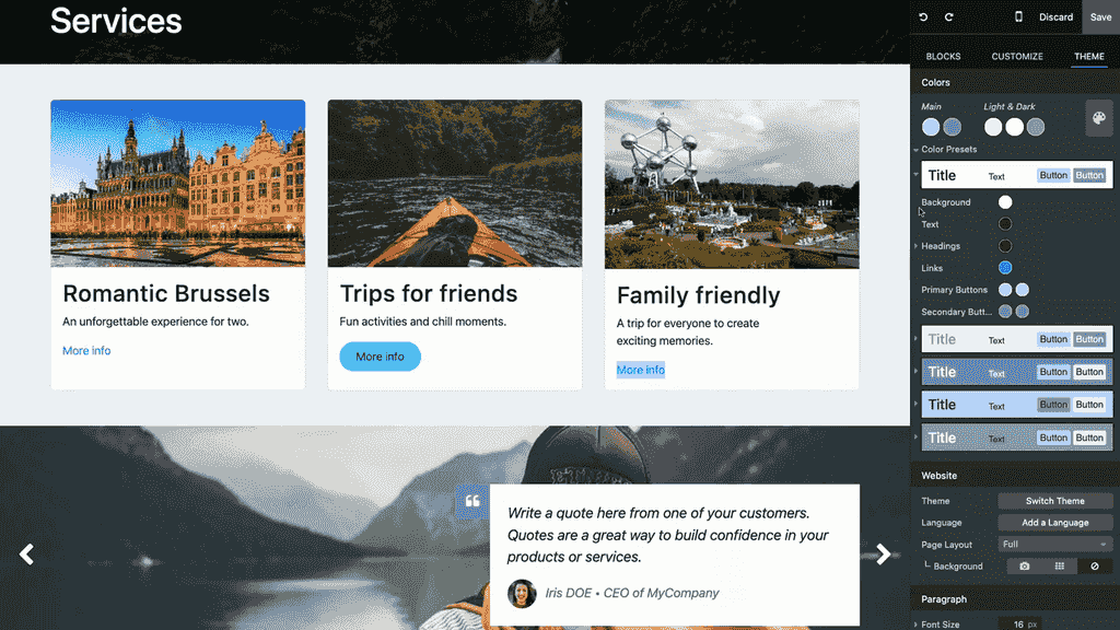 Theme 分頁中的 Color Presets 設定主要和次要按鈕