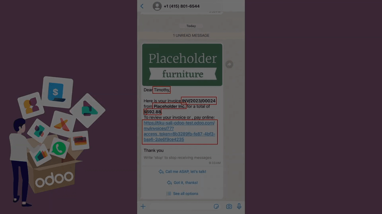 已填入動態資料的完整發票訊息預覽