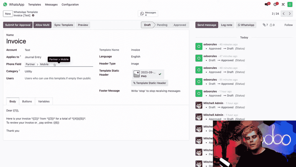 範本表單顯示 Applies To 和 Phone Field 設定