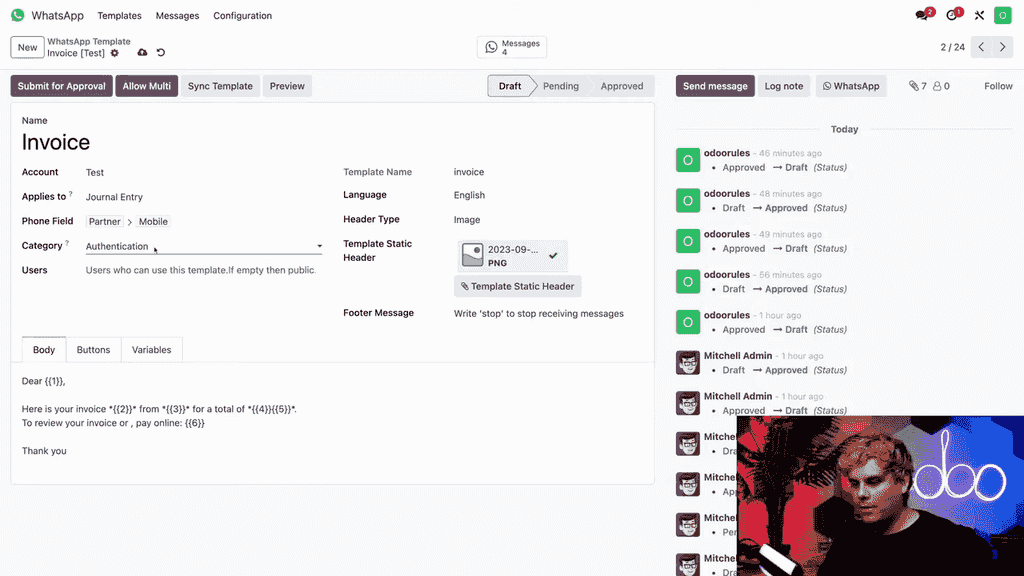 類別下拉選單顯示 Marketing、Authentication 和 Utility 選項
