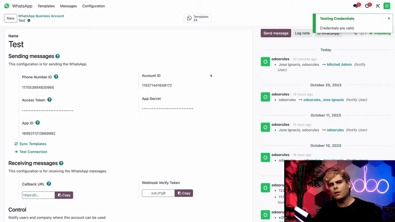 成功連接測試後的綠色確認通知